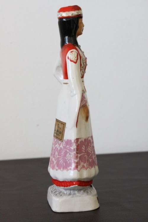 A beautiful vintage Greek "Metaxa Oyzo" hand-painted decanter of a traditional Greek Woman RS17Sale