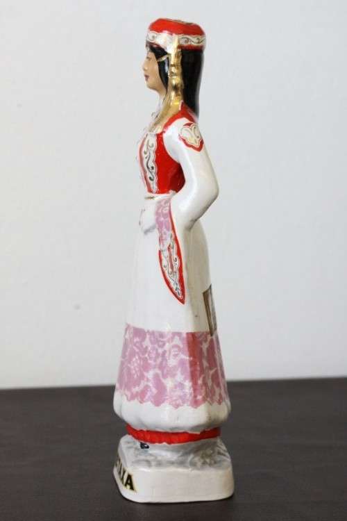 A beautiful vintage Greek "Metaxa Oyzo" hand-painted decanter of a traditional Greek Woman RS17Sale