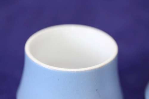 A gorgeous "Tea-For-Two" terracotta stoneware milk jug/ creamer and sugar bowl set in a soft blue