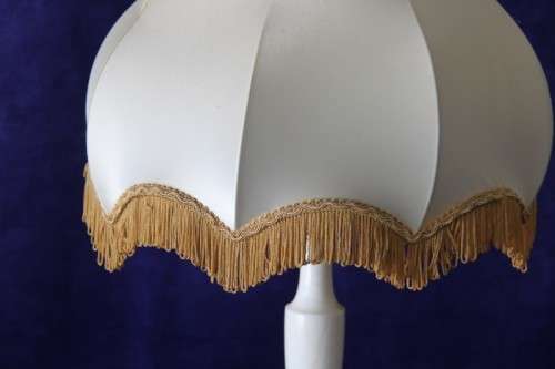 A spectacular white marble and brass table lamp with a stunning shade in wonderful condition