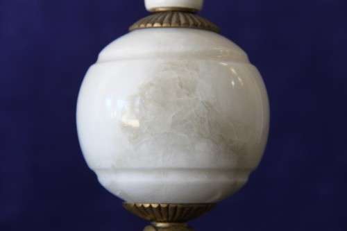 A spectacular white marble and brass table lamp with a stunning shade in wonderful condition