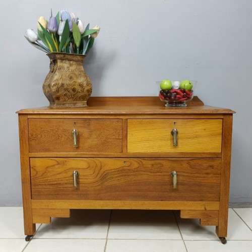 An incredible antique Art Deco "low-boy" chest of drawers with the original Art Deco handles