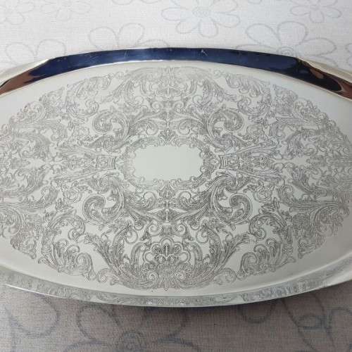 A beautiful large Rhodesian "double-handle" engraved silver plated serving/ snack tray