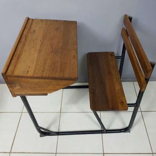 An awesome vintage/ antique? solid teak school desk in wonderful condition