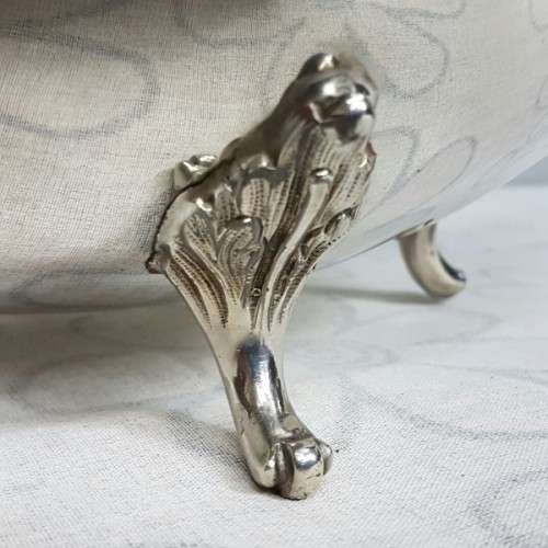A stunning large vintage Rhodesian silver plated "double-handle" footed serving bowl w/ beaded edge