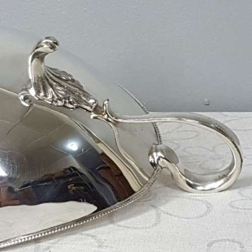 A stunning large vintage Rhodesian silver plated "double-handle" footed serving bowl w/ beaded edge