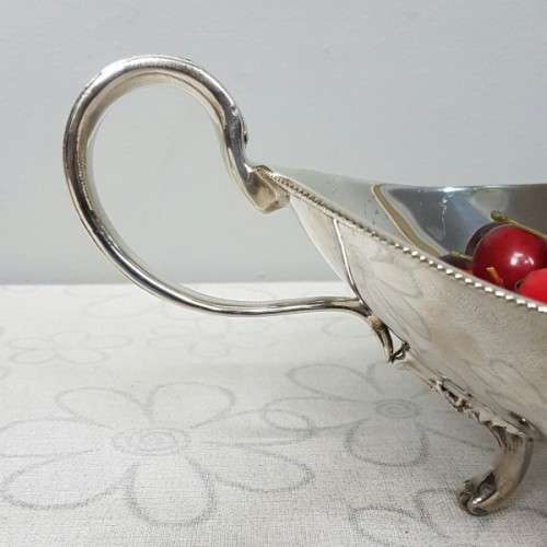 A stunning large vintage Rhodesian silver plated "double-handle" footed serving bowl w/ beaded edge