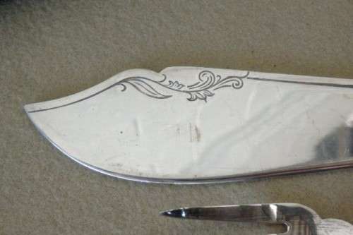 An amazing vintage Yeoman Art Deco fish knife and fork set w/ matching knife and fork serving set