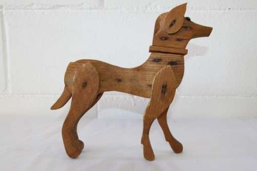 Awesome antique (1922) hand made wooden dog toy w/ articulating limbs in great condition - RS17Sale