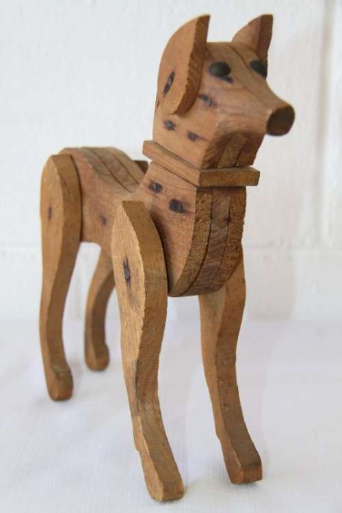 Awesome antique (1922) hand made wooden dog toy w/ articulating limbs in great condition - RS17Sale
