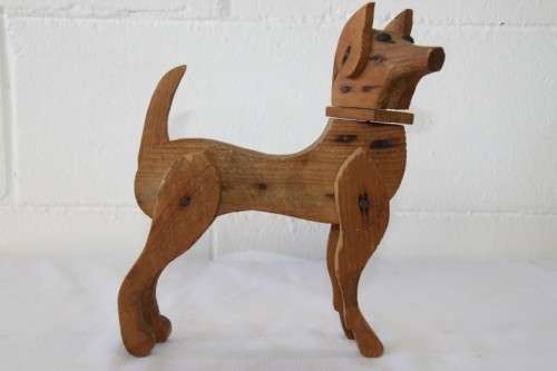 Awesome antique (1922) hand made wooden dog toy w/ articulating limbs in great condition - RS17Sale