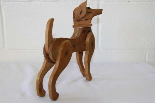 Awesome antique (1922) hand made wooden dog toy w/ articulating limbs in great condition - RS17Sale
