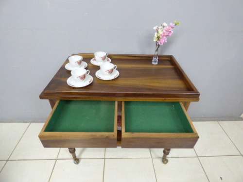 A magnificent vintage Stink wood butlers tray on castors w 2 drawers, 2 trays in fantastic condition