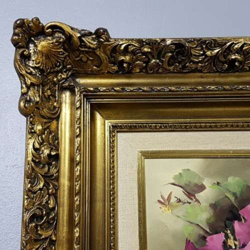 A beautiful original signed "Jeanette Dykman" Roses painting in a magnificent gold gilded frame