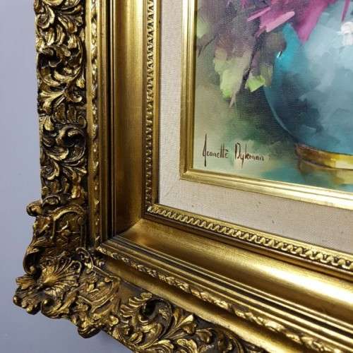 A beautiful original signed "Jeanette Dykman" Roses painting in a magnificent gold gilded frame