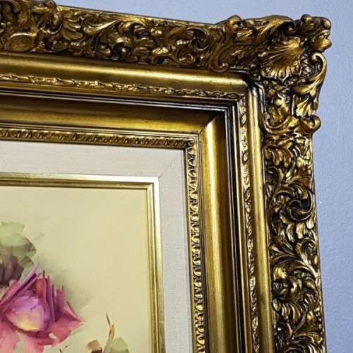 A beautiful original signed "Jeanette Dykman" Roses painting in a magnificent gold gilded frame