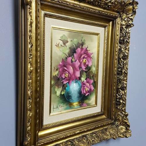 A beautiful original signed "Jeanette Dykman" Roses painting in a magnificent gold gilded frame