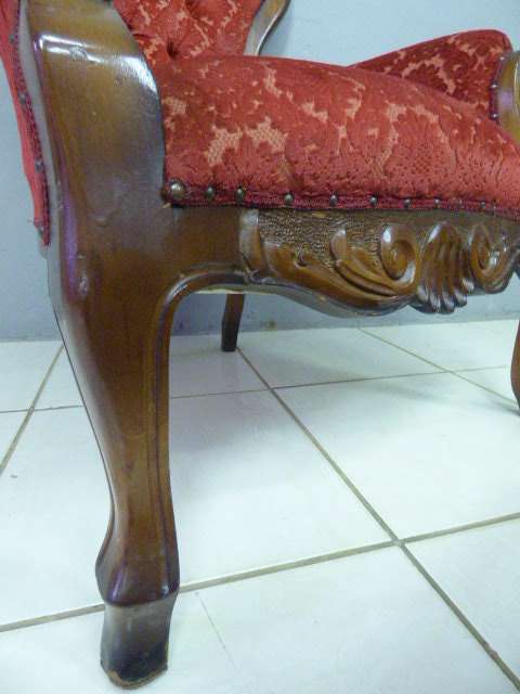 Two beautiful, elegant Victorian arm chairs with deep button detailing & brocade fabric!!! bid/chair
