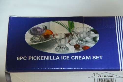 Awesome boxed set of six stemmed glass ice-dream dessert bowls in superb condition RS17