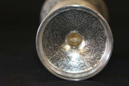 A stunning pair of silver plated (on copper) wine goblets w/ stunning detailing on them