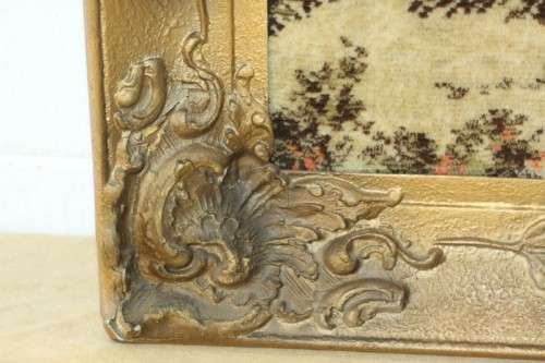 A beautiful vintage "farm scene" tapestry in a stunning LARGE antique gold moulded frame