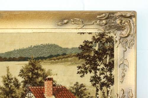 A beautiful vintage "farm scene" tapestry in a stunning LARGE antique gold moulded frame