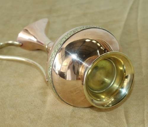 A beautiful vintage solid copper pitcher/ jug with solid brass embellishments and detailing