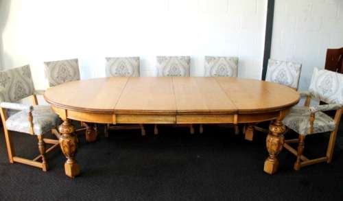 Absolutely spectacular oak 10-seater extendable dining room suite c/w magnificent upholstered chairs
