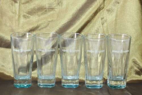 A superb set of 5x original Bombay Sapphire Gin branded glasses in mint condition; bid/glass