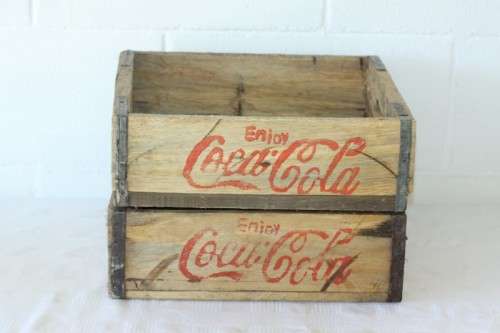 Two wonderful "Coca-Cola" branded wooden crates w/ metal re-enforced sides & carry handles bid/crate
