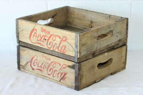 Two wonderful "Coca-Cola" branded wooden crates w/ metal re-enforced sides & carry handles bid/crate