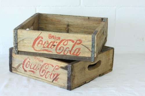 Two wonderful "Coca-Cola" branded wooden crates w/ metal re-enforced sides & carry handles bid/crate