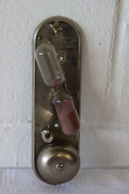 An extremely rare vintage "mid-century" German made "Kosta" steel egg timer with hourglass