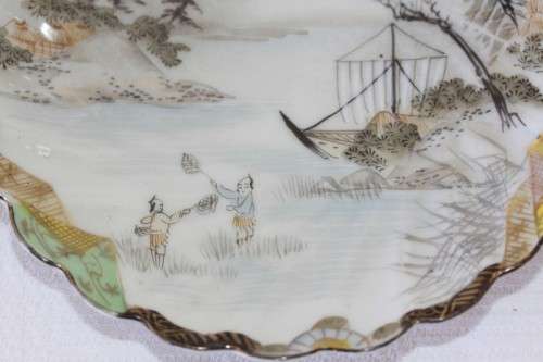 Two rare antique Japanese "translucent" porcelain teacups and saucers with amazing hand painted work