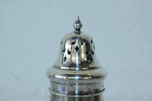 A stunning mid-century "lead cut-crystal" sugar muffineer (decanter) with a silver plated lid