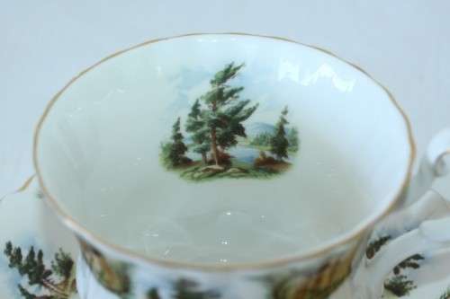 An incredibly rare vintage "Royal Albert" Knotty Pine trio, including teacup, saucer & cake plate