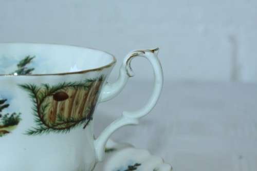 An incredibly rare vintage "Royal Albert" Knotty Pine trio, including teacup, saucer & cake plate