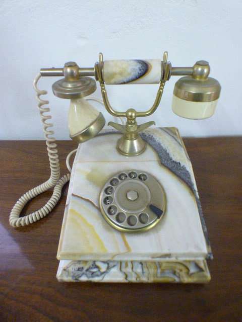 A fabulous, vintage marble and brass rotary dial telephone, stunning on display or for use.