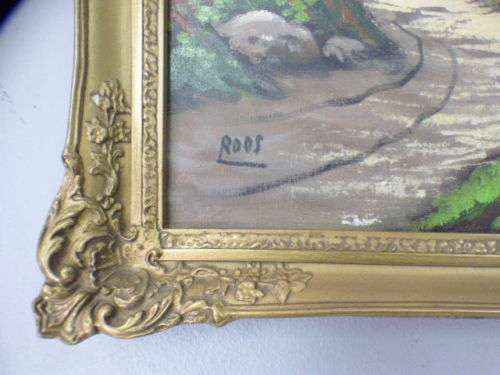 A fabulous signed "Roos" oil painting in a gorgeous antique frame in very good condition