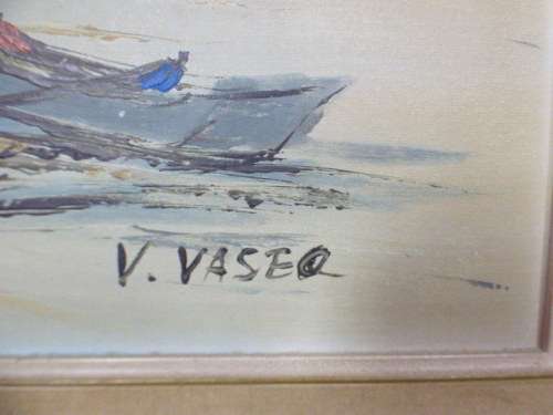 A beautiful signed and framed "V Vaseo" oil painting of a sailing ship in gorgeous condition