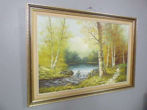 A beautiful signed and framed "autumn forest" landscape oil painting in very good condition.