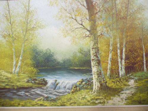 A beautiful signed and framed "autumn forest" landscape oil painting in very good condition.