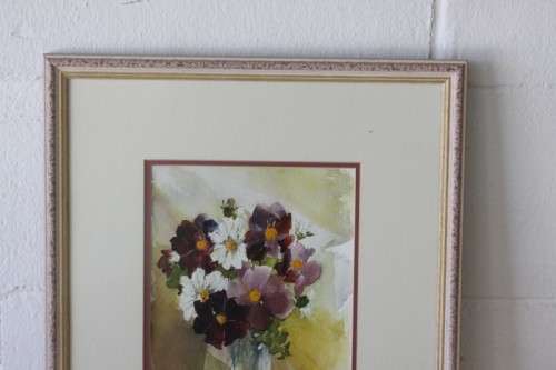 A beautifully painted framed original signed watercolour painting of a vase of Cosmos RS17