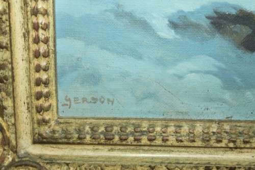 An beautiful original signed R. Gerson oil on canvas painting in a ornate antique gilded frame