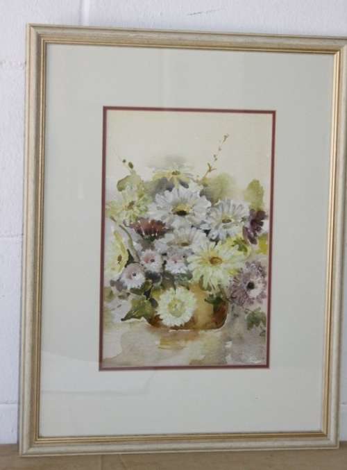 An exquisitely painted framed original signed watercolour painting of a vase of flowers RS17