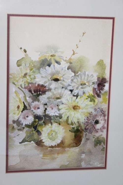 An exquisitely painted framed original signed watercolour painting of a vase of flowers RS17