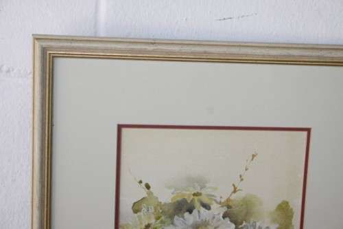 An exquisitely painted framed original signed watercolour painting of a vase of flowers RS17