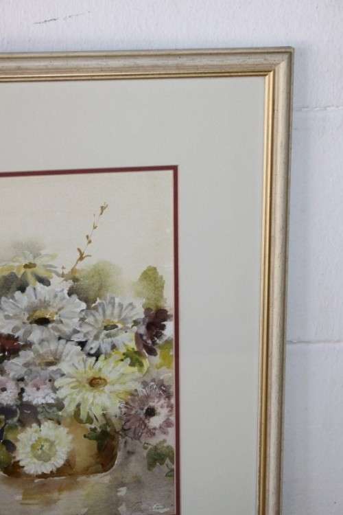 An exquisitely painted framed original signed watercolour painting of a vase of flowers RS17