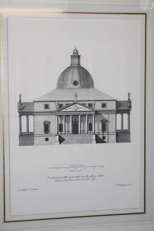 A superb architectural framed print titled "The elevation of Merenworth Castle near Maidstone" RS17