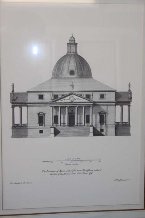 A superb architectural framed print titled "The elevation of Merenworth Castle near Maidstone" RS17